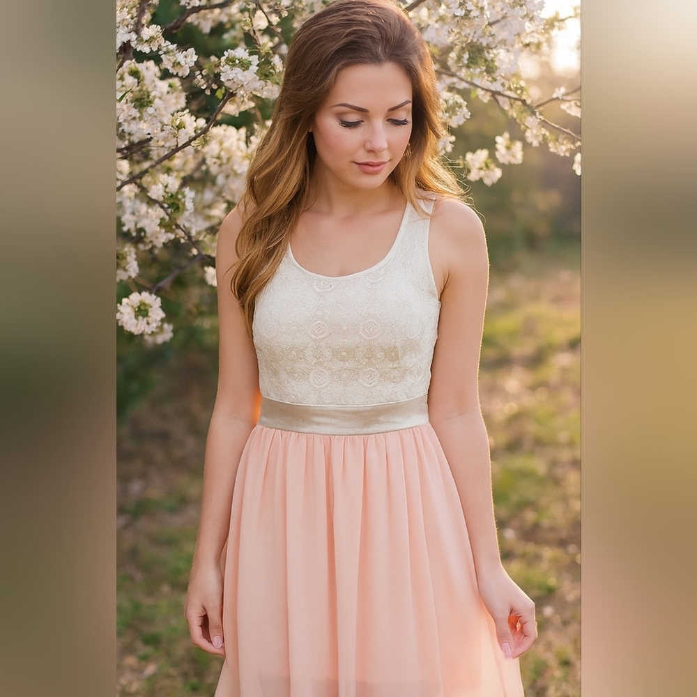 ULTRA PINK Elegant Lace & Chiffon Sleeveless‎ Fit and Flare Party M Dress(#554)